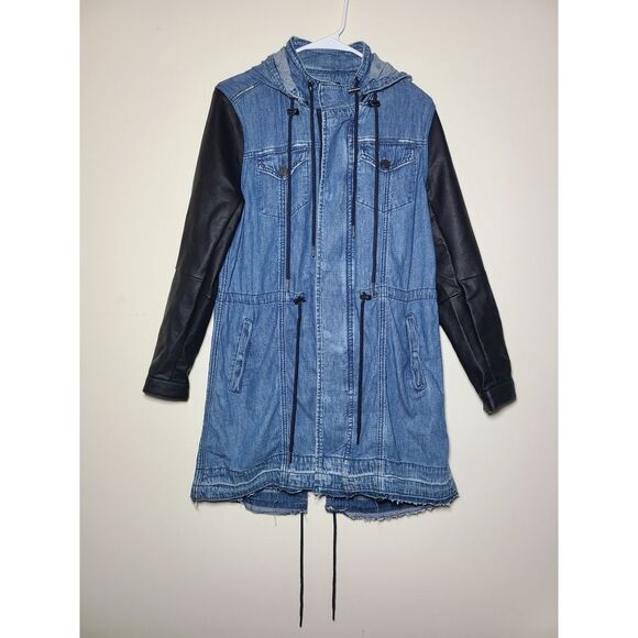 NWT|BLANK NYC Mixed Media Denim Zippered Parka Jacket, SMALL - Picture 3 of 12